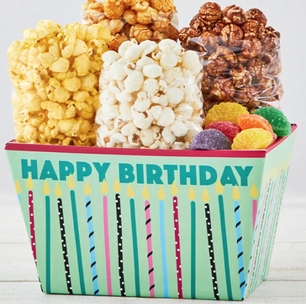 NEW Carmel Popcorn Gift baskets containing popcorn